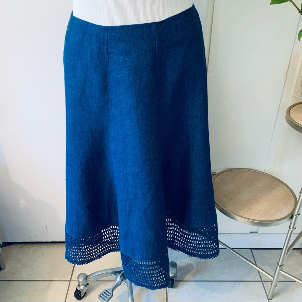 Jones New Your Signature 100% linen light navy midi A-line skirt size 12